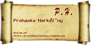 Prohaska Harkány névjegykártya